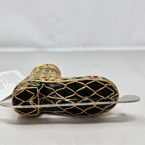 Nyco Christmas Ornament Cloisonne Enamal Ice Skating Shoe Holly Berries Leaves - Picture 3 of 12